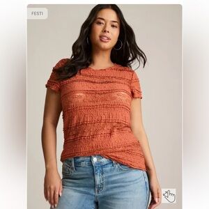 Torrid size 00x 10 M/L Festi Pieced Lace Top Coral